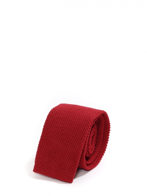 Cravate tricotée en maille de laine rouge à bout carré NEUVE