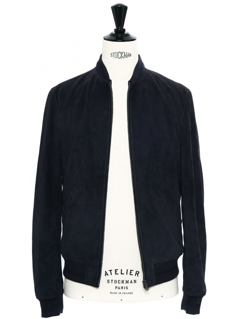 THE FERRIS Navy blue suede leather varsity jacket NEW Retail price $1455 Size S