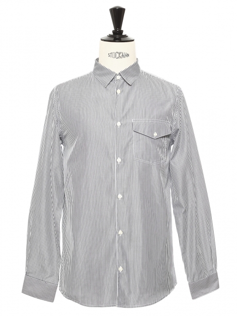 Navy blue and white thin stripes printed cotton shirt NEW Retail price €150 Size S
