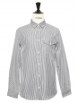 Navy blue and white thin stripes printed cotton shirt NEW Retail price €150 Size S
