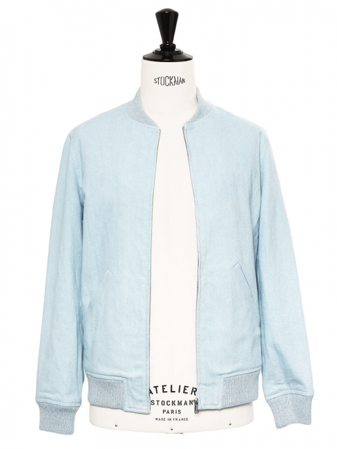 Sky blue cotton gabardine varsity jacket NEW Retail price $499 Size XS