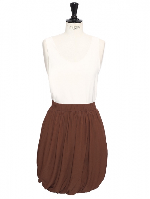 High waist chocolate brown silk draped skirt Retail price €900 Size 38