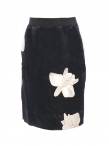 Night blue satin skirt embroidered with orchid flowers Retail price €800 Size XS