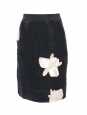 Night blue satin skirt embroidered with orchid flowers Retail price €800 Size XS