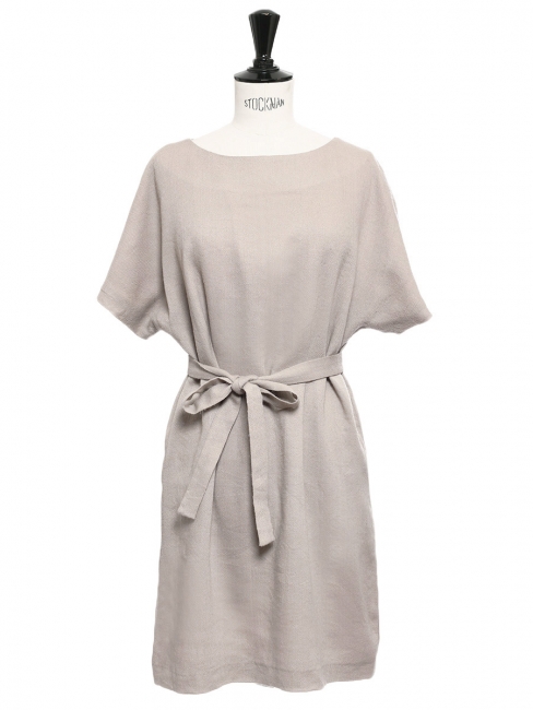 Beige wool and silk short sleeved dress Retail price €1100 Size 36