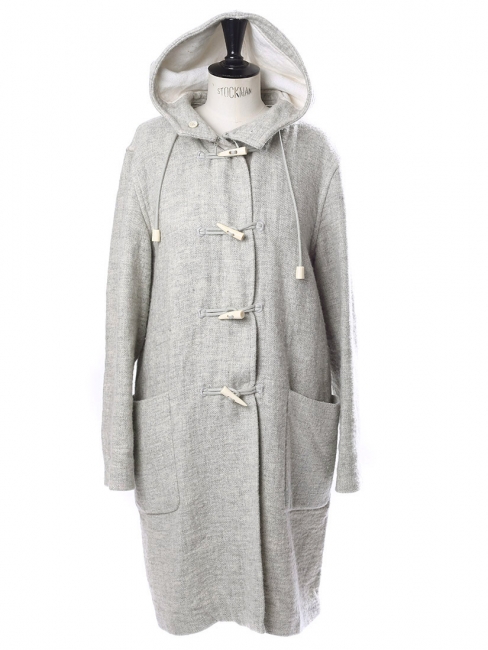 Manteau duffle-coat long en laine et coton gris clair Prix boutique 1500€ Taille 38