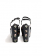 Sandales compensées CANDY plate-forme et bride cheville en cuir noir motif fleuri Prix boutique 670€ Taille 38