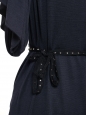 Robe de cocktail drapée en soie et laine gris bleu, ceinture cristal Prix boutique 2000€ Taille 38