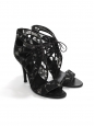 Black leather and lace ankle heel sandals Retail price €640 Size 37