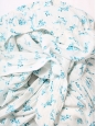 Robe manches courtes col rond en crépon de coton blanc imprimé fleuri bleu vert Taille 36