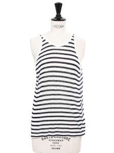 Black and white striped linen-blend  reversible tank top Retail price €150 Size 36