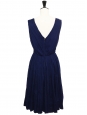 Navy blue cotton sleeveless dress embroidered with white beads Retail price €800 Size 34