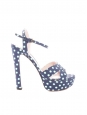 Blue and white polka-dot satin-twill platform sandals Retail price $396 Size 39