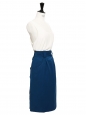 Peacock blue cotton pencil skirt with black velvet buttons Size 34