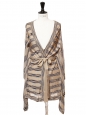 Beige and blue striped knitted long belted cardigan Retail price €130 Size 38