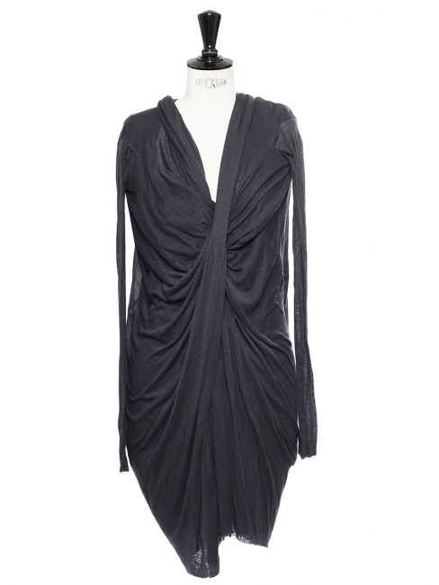 Anthracite grey jersey draped long sleeved dress Retail price €1600 Size 36