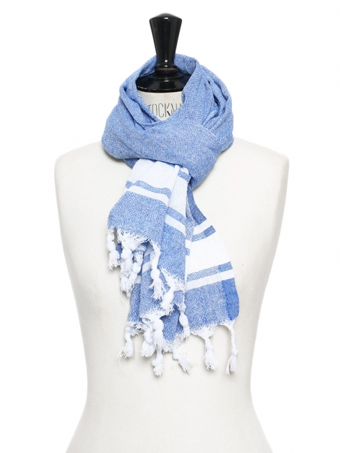 White and blue cotton scarf