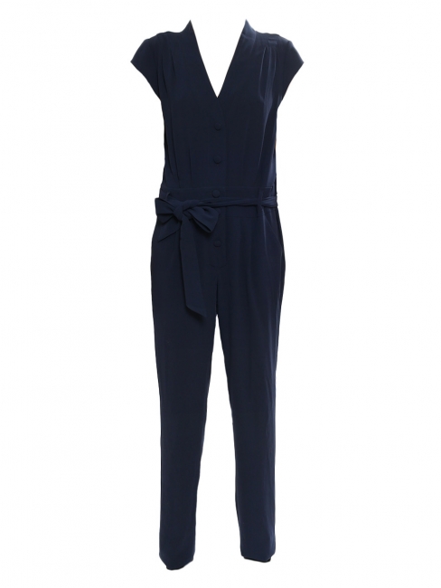 Combi-pantalon manches courtes décolleté V en crêpe bleu nuit Prix boutique 250€ Taille M