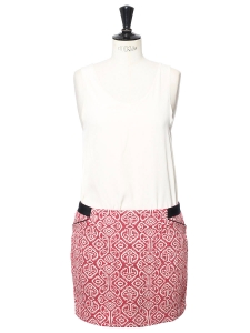 Light red and beige embroidered  organic cotton mini skirt retail price €115 Size 38/40