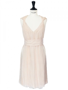 Powder pink beige pleated silk dress Retail price €500 Size 34