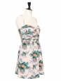 Orange, blue and green floral print ecru silk strapless dress NEW Retail price €300 Size 40