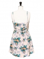 Orange, blue and green floral print ecru silk strapless dress NEW Retail price €300 Size 40