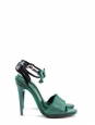 Sandales en cuir vert à talon, bride cheville et noeud NEUVES Prix boutique 500€ Taille 37