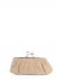 Beige fabric and silver gold metallic leather trim clutch bag Retail price €400