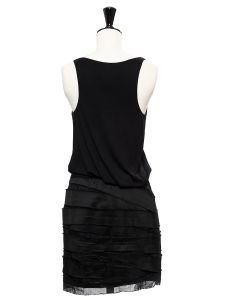 Black pleated silk and jersey sleeveless dress Retail price €1200 Size S