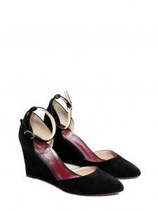 Black suede wedge pumps with ankle strap Retail price €590 Size 38