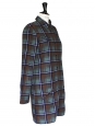 Long sleeves blue brown and mint green checked wool dress Size 38