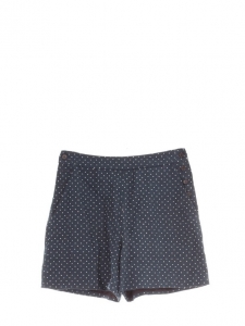 White polka dots navy blue linen shorts Retail price €550 Size 36