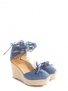 Blue suede leather espadrille wedge pumps Retail price €750 Size 36