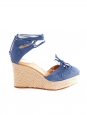 Sandales espadrilles compensées à lacets chevilles en suede bleu et paille beige Prix boutique 750€ Taille 36
