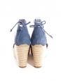Sandales espadrilles compensées à lacets chevilles en suede bleu et paille beige Prix boutique 750€ Taille 36