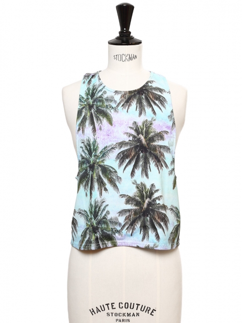 Blue and green palm tree print cropped top Size S