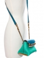 CLARE Blue green and beige textured leather mini bag with gold chain strap Retail price €1000