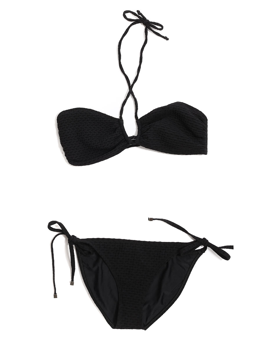Boutique PRISM LONDON Black waffle VENICE BEACH and FORMENTERA bikini  swimsuit NEW Retail price €204 Size 40 (large)