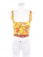 Orange and yellow fruit print jersey décolleté cropped top Retail price €650 Size 36