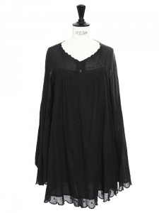 Black cotton Scalloped long sleeves dress Retail price €350 Size S/M