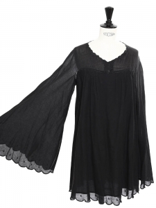 Black cotton Scalloped long sleeves dress Retail price €350 Size S/M