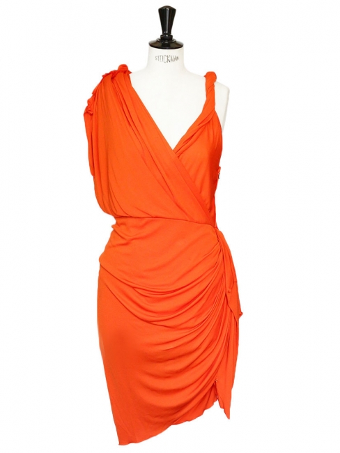 Orange draped Grecian cocktail dress Retail price €2050 Size 34