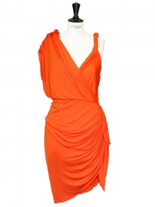 Orange draped Grecian cocktail dress Retail price €2050 Size 38/40