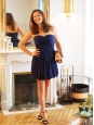 Navy blue silk chiffon strapless dress Retail price €546 Size 38 