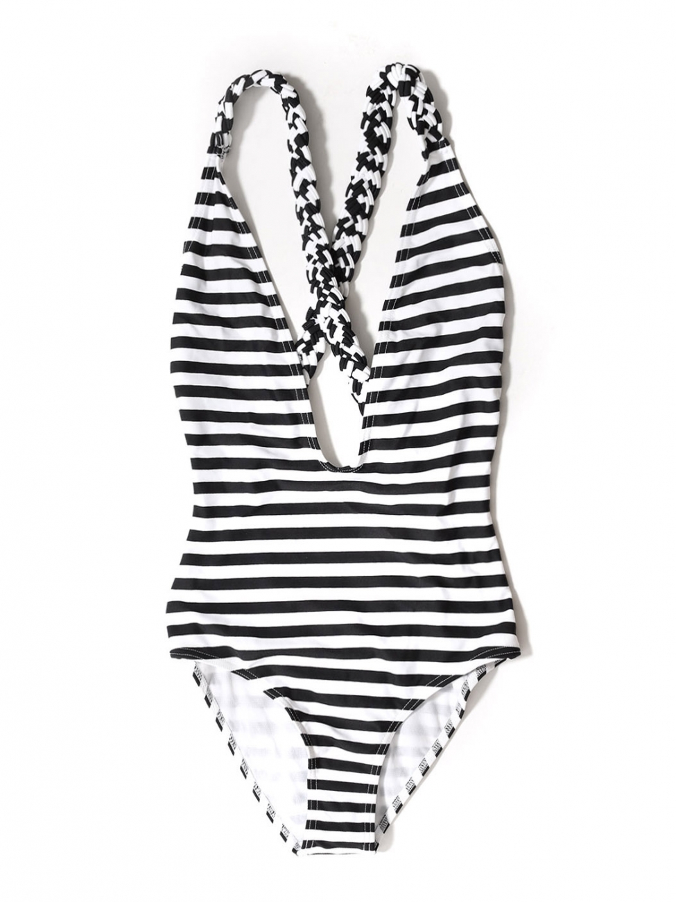ラッピング無料 アクセサライズ Accessorize stripe with belt detail swimsuit in black white  レディース