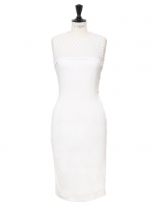 Ivory white eyelet lace cinched body con midi dress Retail price €1200 Size 36