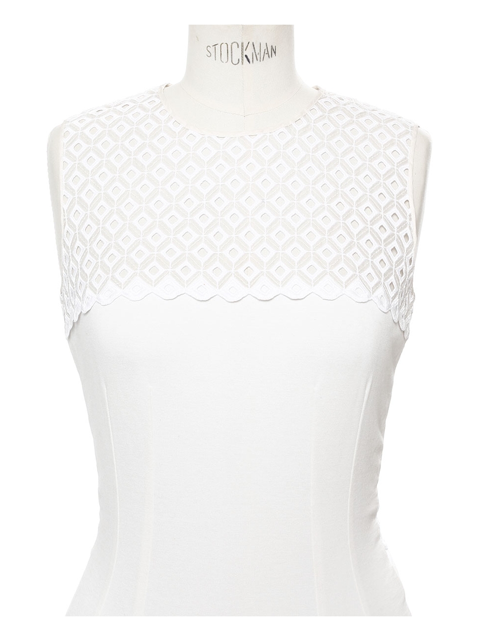 Boutique STELLA MCCARTNEY Ivory white eyelet lace cinched body con midi  dress Size 36