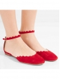 LAUREN Flame red suede leather scallop-edged ballet flats with ankle strap Retail price $695 Size 36