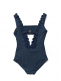 Navy blue scallop edge one piece open back plunging décolleté swimsuit NEW Retail price €220 Size XS