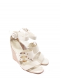 Sandales Mary Maillons à talon compensé en cuir blanc crème Prix boutique 680€ Taille 38